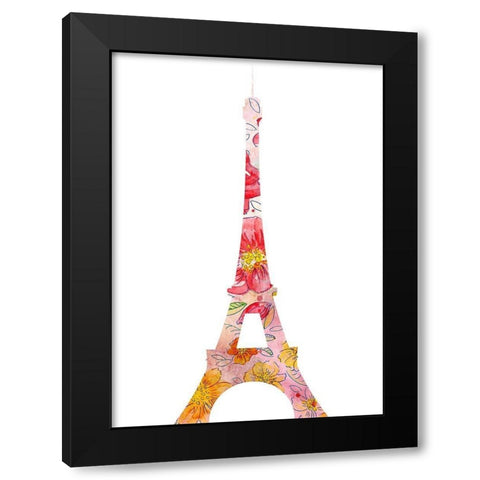 Eiffel Flowers Black Modern Wood Framed Art Print by Kimberly, Allen