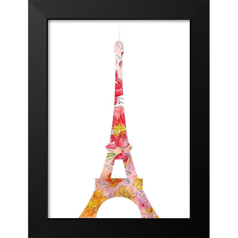 Eiffel Flowers Black Modern Wood Framed Art Print by Kimberly, Allen