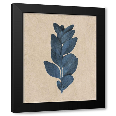 Blue Leaf Print 3 Black Modern Wood Framed Art Print with Double Matting by Kimberly, Allen