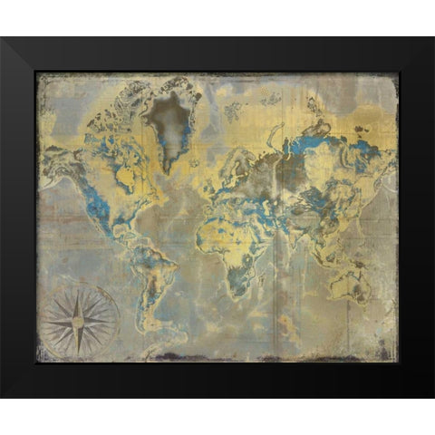 Golden Teal World Map Black Modern Wood Framed Art Print by Allen, Kimberly