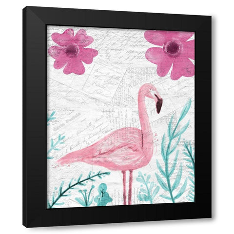 Flamingo Mail 1 Black Modern Wood Framed Art Print by Kimberly, Allen