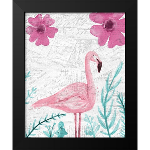 Flamingo Mail 1 Black Modern Wood Framed Art Print by Kimberly, Allen