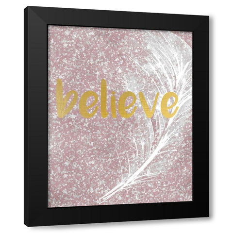 Pink Glitter Feather 1 Black Modern Wood Framed Art Print by Kimberly, Allen