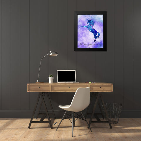 Follow your Dreams Unicorn Purple Black Modern Wood Framed Art Print by Kimberly, Allen