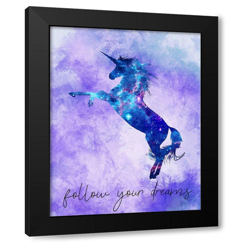 Follow your Dreams Unicorn Purple Black Modern Wood Framed Art Print with Double Matting by Kimberly, Allen