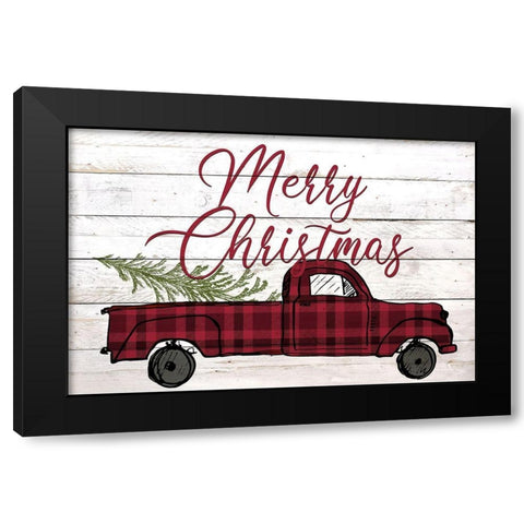 Merry Christmas Holiday Truck Black Modern Wood Framed Art Print with Double Matting by Kimberly, Allen