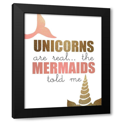 Unicorns and Mermaids Black Modern Wood Framed Art Print by Kimberly, Allen