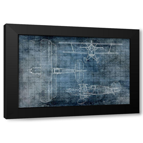 Plane Blueprint 1 Black Modern Wood Framed Art Print with Double Matting by Kimberly, Allen