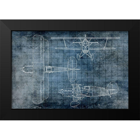 Plane Blueprint 1 Black Modern Wood Framed Art Print by Kimberly, Allen