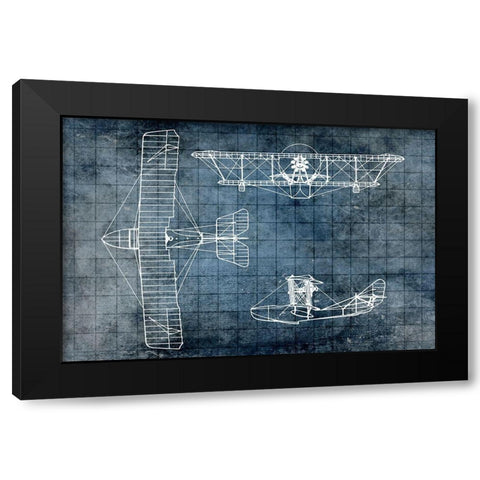 Plane Blueprint 2 Black Modern Wood Framed Art Print with Double Matting by Kimberly, Allen