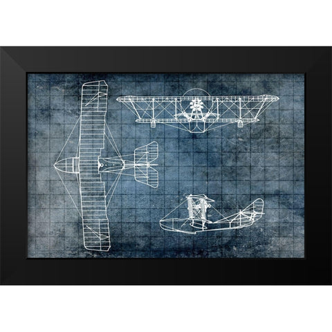 Plane Blueprint 2 Black Modern Wood Framed Art Print by Kimberly, Allen