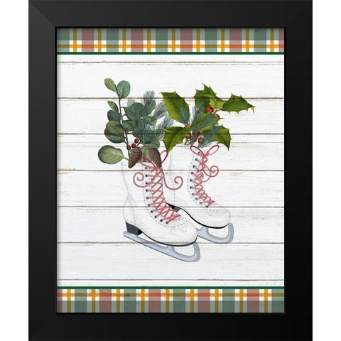 Christmas Skates Black Modern Wood Framed Art Print by Kimberly, Allen