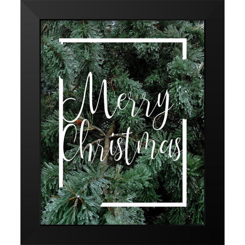 Merry Christmas Foliage Black Modern Wood Framed Art Print by Kimberly, Allen