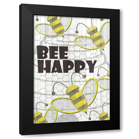 Bee Happy Black Modern Wood Framed Art Print with Double Matting by Kimberly, Allen