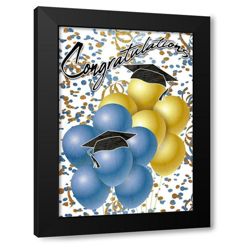 Congratulations Balloons Black Modern Wood Framed Art Print by Kimberly, Allen