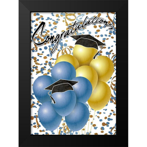 Congratulations Balloons Black Modern Wood Framed Art Print by Kimberly, Allen