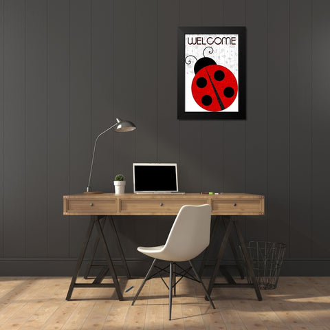 Welcome Ladybug Black Modern Wood Framed Art Print by Kimberly, Allen