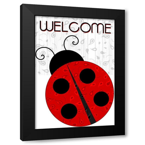 Welcome Ladybug Black Modern Wood Framed Art Print by Kimberly, Allen