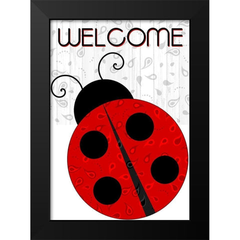 Welcome Ladybug Black Modern Wood Framed Art Print by Kimberly, Allen