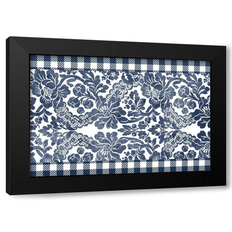 Gingham Floral Navy Black Modern Wood Framed Art Print by Kimberly, Allen