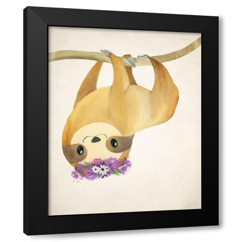 Floral Sloth 2 Black Modern Wood Framed Art Print with Double Matting by Kimberly, Allen