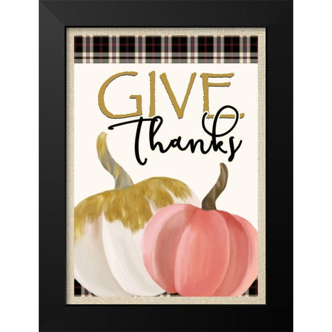 Give Thanks Pumpkins Black Modern Wood Framed Art Print by Kimberly, Allen