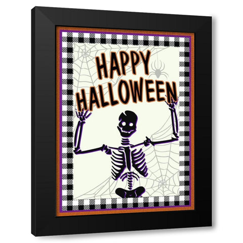 Happy Halloween Skeleton Black Modern Wood Framed Art Print by Kimberly, Allen