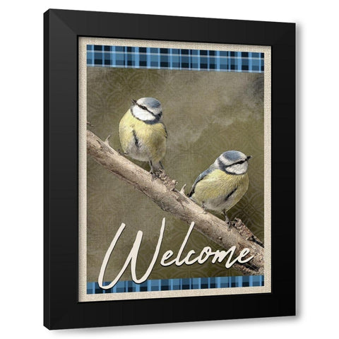 Welcome Blue Birds Black Modern Wood Framed Art Print with Double Matting by Kimberly, Allen
