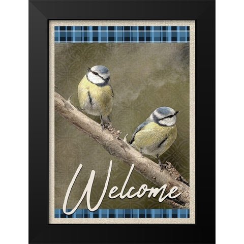 Welcome Blue Birds Black Modern Wood Framed Art Print by Kimberly, Allen