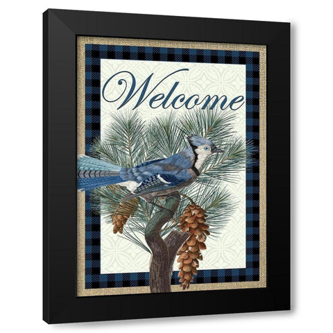Blue Jay Welcome Black Modern Wood Framed Art Print with Double Matting by Kimberly, Allen