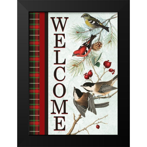 Christmas Birds Welcome Black Modern Wood Framed Art Print by Kimberly, Allen