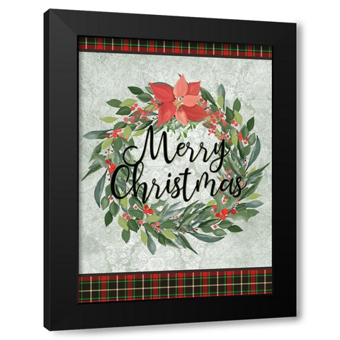 Merry Christmas Wreath Black Modern Wood Framed Art Print with Double Matting by Kimberly, Allen