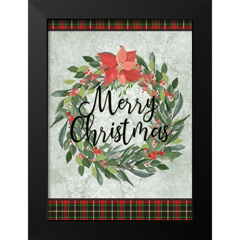 Merry Christmas Wreath Black Modern Wood Framed Art Print by Kimberly, Allen