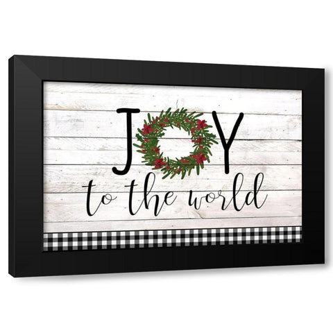 Joy to the World Wreath Plaid Black Modern Wood Framed Art Print by Kimberly, Allen