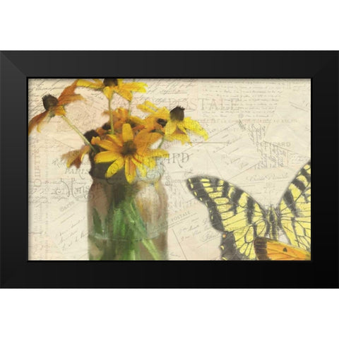 Carte Postale Sunflowers Black Modern Wood Framed Art Print by Allen, Kimberly