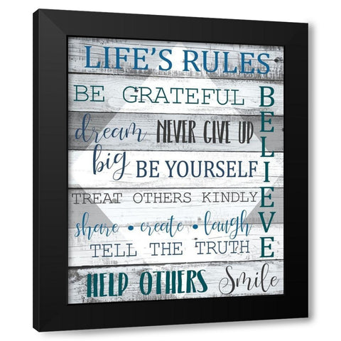 Lifes Rules Black Modern Wood Framed Art Print with Double Matting by Kimberly, Allen