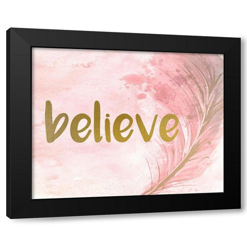 Pink Feathered 1 Black Modern Wood Framed Art Print with Double Matting by Kimberly, Allen