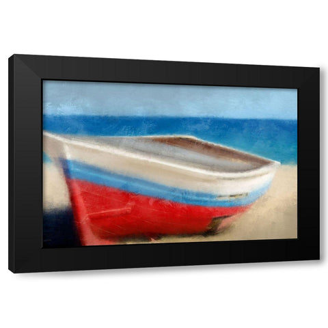 Red White and Blue Beach Black Modern Wood Framed Art Print with Double Matting by Kimberly, Allen