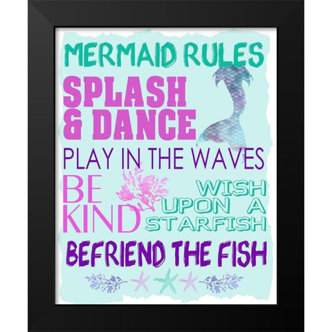 Mermaid Rules Black Modern Wood Framed Art Print by Allen, Kimberly
