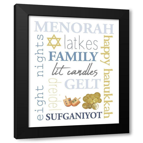 Hanukkah Word Art Black Modern Wood Framed Art Print with Double Matting by Allen, Kimberly
