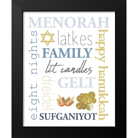 Hanukkah Word Art Black Modern Wood Framed Art Print by Allen, Kimberly
