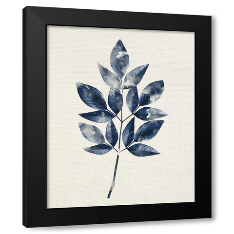 Indigo Leaves 1 Black Modern Wood Framed Art Print with Double Matting by Allen, Kimberly