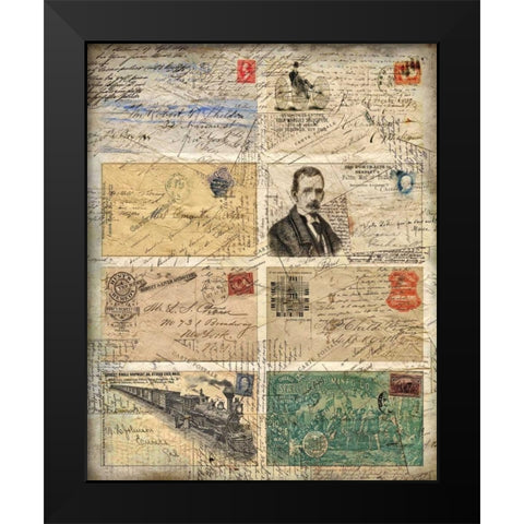 Vintage Envelopes Black Modern Wood Framed Art Print by Allen, Kimberly