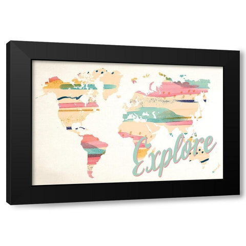 Explore Map Black Modern Wood Framed Art Print with Double Matting by Allen, Kimberly
