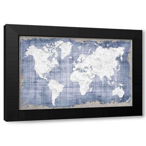 Blue World Map Black Modern Wood Framed Art Print with Double Matting by Allen, Kimberly