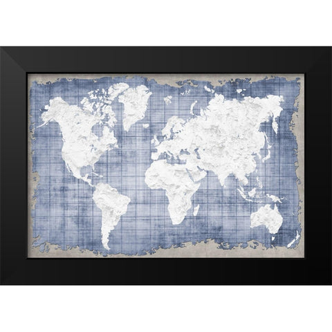 Blue World Map Black Modern Wood Framed Art Print by Allen, Kimberly