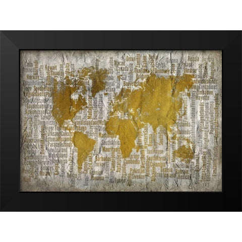 Map of the World Black Modern Wood Framed Art Print by Allen, Kimberly