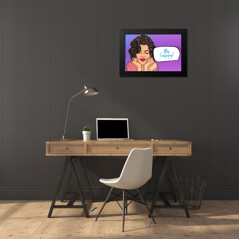 Be Happy 1 Black Modern Wood Framed Art Print by Allen, Kimberly