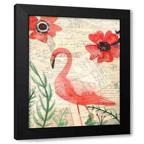 Postcard Flamingo 2 Black Modern Wood Framed Art Print by Allen, Kimberly