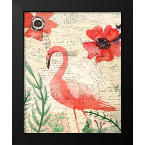 Postcard Flamingo 2 Black Modern Wood Framed Art Print by Allen, Kimberly